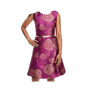 Women's Floral Jacquard Dress Sz L Raspberry Pink